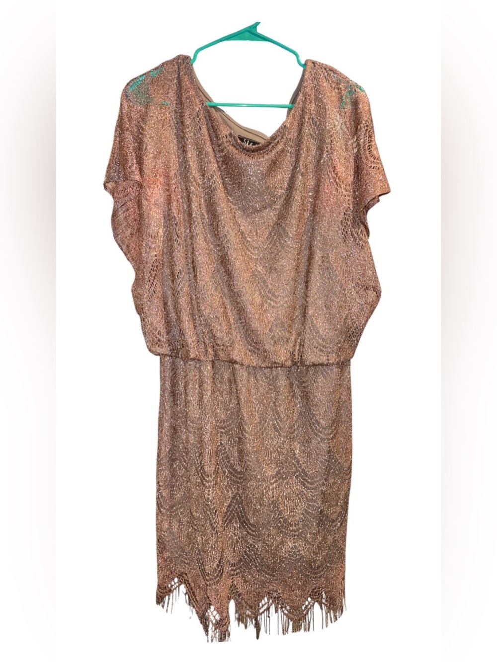 S.L. Fashions Rose Gold Metallic Lace MIDI Dress, PTP 21 to 26
